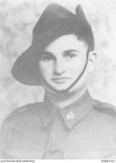 Studio portrait of VX146571 Private (Pte) Edward Maurice Prichard, 25th Battalion (Darling Downs Regiment).  Born at Ringwood, Vic, Pte Prichard enlisted on 9 May 1944 and was killed in action on ..