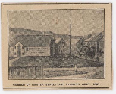 Corner of Hunter Street and Lambton Quay, 1865. From the album: Cook Islands