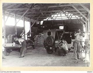 TOROKINA, BOUGAINVILLE. 1945-09-07. THE PANEL BEATING SHOP, 126 BRIGADE WORKSHOP