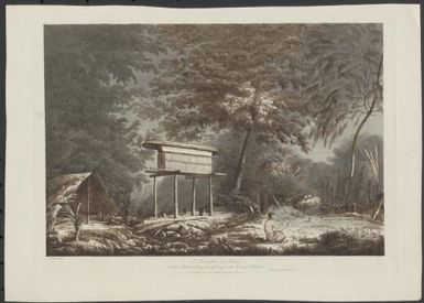 A toopapaoo of a chief, with a priest making his offering to the morai in Huoheine / J. Webber fecit