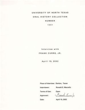 Oral History Interview with Frank Curre, Jr., April 19, 2002