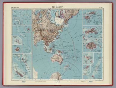 The Orient. 1:55,000,000. Transverse Mercator Projection, Centered on Meridian. 135 (degree) E. Edited by John Bartholomew, M.C., LL.D. The Geographical Institute Edinburgh. Copyright, John Bartholomew & Son, LTD.