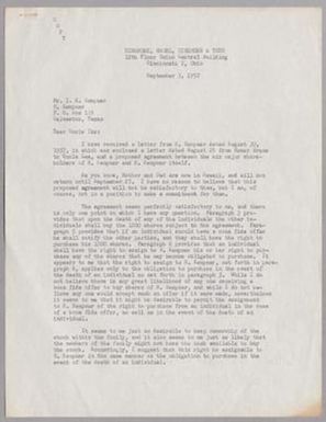 [Letter from Harris Kempner Weston to I. H. Kempner, September 3, 1957]