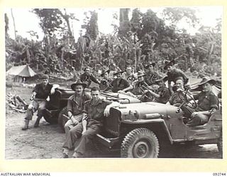 SORAKEN, BOUGAINVILLE. 1945-06-02. THE TRANSPORT SECTION, 2 MOUNTAIN BATTERY. THEY HAVE BEEN IN THEIR PRESENT LOCALITY FOR ABOUT TWO MONTHS AND ARE PULLING OUT TODAY AS THE JAPANESE ARE OUT OF ..