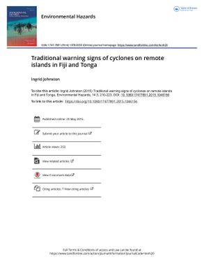 Traditional warning signs of cyclones on remote islands in Fiji and Tonga