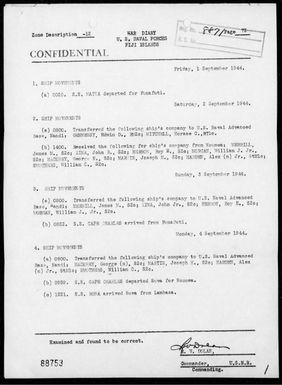 COMNAVFOR, FIJI IS - War Diary, 9/1-30/44