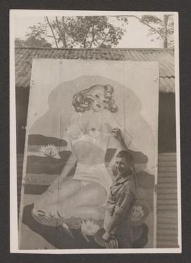 [Carl Larrison with Pin-Up Painting]