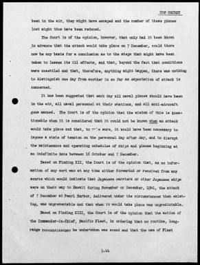 Kimmel, Husband E., Reports: Navy Court of Inquiry, Pearl Harbor Report, August 29, 1945