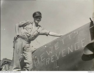 TSILI TSILI, NEW GUINEA. 1943-11-13. "HEWETT'S REVENGE" IS THE NAME OF THE VULTEE VENGEANCE DIVE BOMBER AIRCRAFT OF NO. 24 SQUADRON RAAF FLOWN BY WARRANT OFFICER W. O. K. "KEMP" HEWETT OF PROSPECT, ..