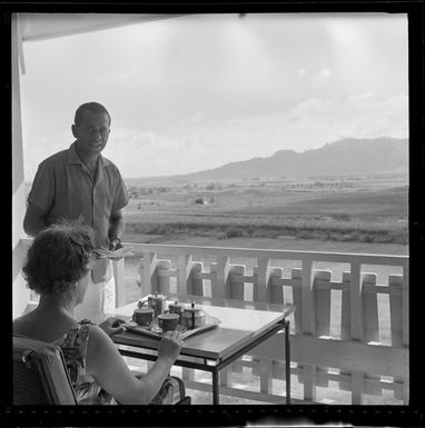 Tea being served on the balcony, Mocambo Hotel, Fiji