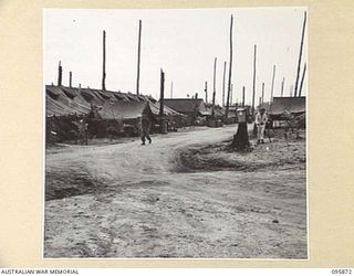 WIRUI BEACH, WEWAK AREA, NEW GUINEA. 1945-08-31. THE VIEW LOOKING DOWN ONTO THE WARDS OF 2/1 FIELD AMBULANCE