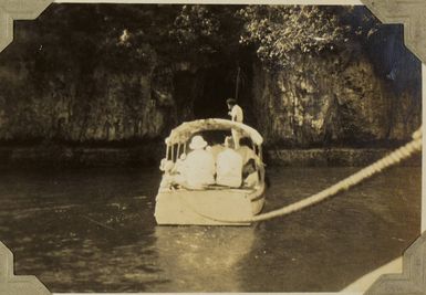 Boat approaching Swallows Cave, Kapa Island, 1928