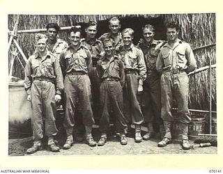 RAMU VALLEY, NEW GUINEA. 1944-02-04. STATION COMMAND ORDNANCE DETACHMENT STAFF, OF ASSISTANT DIRECTOR OF ORDNANCE SERVICE, 7TH DIVISION. IDENTIFIED PERSONNEL ARE: WX36592 PRIVATE C.W. HAYWARD (1); ..