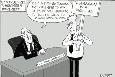 NZ officials hope to meet with police chief. "Right, out you go Jenkins and remember to ask the Police Commissioner to ring me when you regain consciousness."2007.