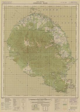 Goodenough Island / compilation, from air photos by 3 Aust. Fd. Svy. Coy. AIF Sep. 43 ; drawing, 1 Aust. Mob. Litho. Sec., Aust. Svy. Corps. AIF, Nov. 43 ; reproduction, 6 Aust. Army Topo. Svy. Coy. Nov. 43