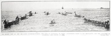 The recent visit of New Zealand's Governor-General, the Earl of Liverpool, to Samoa: picturesque scene as His Excellency and the Countess of Liverpool came ashore at Apia