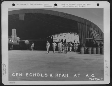 A Visit To The 13Th Air Depot Is Made By Major General Oliver P. Echols And Brig. General William O. Ryan On 27 September 1943. [Noumea, New Caledonia] (U.S. Air Force Number 71473AC)