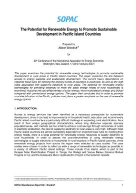 The potential for renewable energy to promote sustainable development in Pacific island countries.