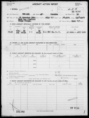 VMF-121 - ACA Reps Nos 10-13 - Bombing & Strafing Targets on Yap, Carolines & Babelthuap Is, Palau Is, 11/21-26/44