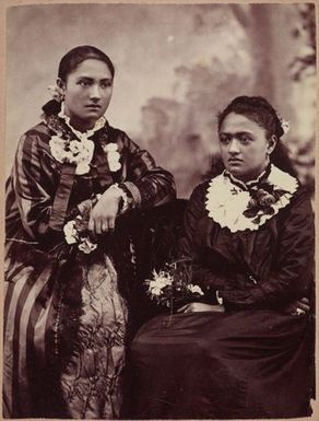 Studio portrait of two young girls. From the album: Tahiti, Samoa and New Zealand scenes