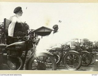 LAE, NEW GUINEA. 1944-03-08. TROOPS OF THE 2ND CORPS PROVOST COMPANY WHO PROVIDED ESCORT FOR THE GENERAL OFFICER COMMANDING 2ND AUSTRALIAN CORPS, VX20308 MAJOR-GENERAL F.H. BERRYMAN, CBE, DSO, ..