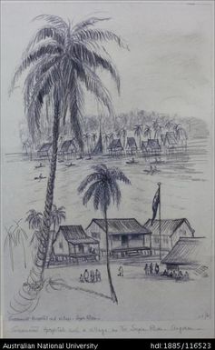 Government Hospital and a village on the Sepic [sic] River - Angoram