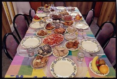 Dining table set for a formal family lunch on White Sunday