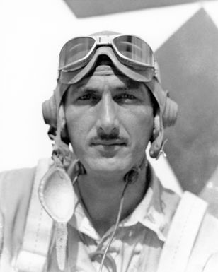 World War II (WWII) area photograph of US Marine Corps (USMC) First Lieutenant (1LT) Hartwell V. Scarborough, taken at Russell Islands, August 15, 1943. 1LT Scarborough is an ace pilot and is credited with 5 kills