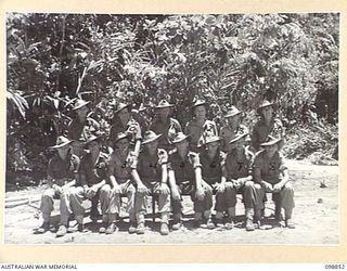 FAURO ISLAND, BOUGAINVILLE AREA. 1945-11-12. MEMBERS OF NO. 4 TANK ATTACK PLATOON, HEADQUARTERS COMPANY, 7 INFANTRY BATTALION. (FOR IDENTIFICATION OF 14 NAMED PERSONNEL REFER TO PROVISIONAL CAPTION ..
