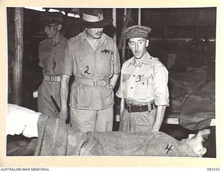 LAE AREA, NEW GUINEA, 1945-06-28. DURING HIS TOUR OF INSPECTION OF AUSTRALIAN TROOPS IN THE LAE AREA, HIS ROYAL HIGHNESS, THE DUKE OF GLOUCESTER, GOVERNOR-GENERAL OF AUSTRALIA (2) INSPECTED THE ..