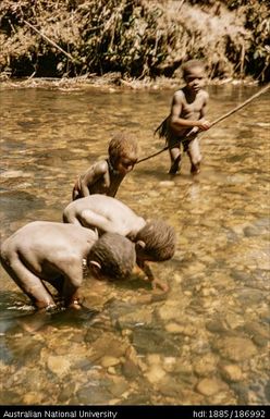 Children searching under stones