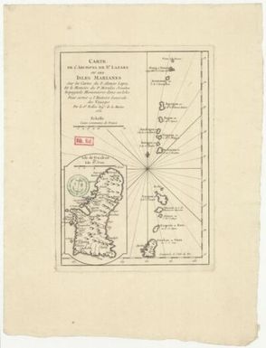 Map of the archipelago of St. Lazarus or the Isles Marianes on the Cards of the P. Alonso Lopez and the Memoire of the P. Morales Jesuites Spaniards Missionaires in these Iles To serve the General History of the Journeys/By the Sr. Bellin Ing [engrave] r of the Navy