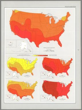 Annual solar radiation -- January solar radiation -- April solar radiation -- July solar radiation -- October solar radiation. Adapted from 1:20,000,000 and 1:30,000,000-scale maps by Environmental Data Service, Environmental Science Services Administration based upon data for varying periods up to 46 years in length, ending in 1962.