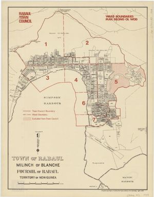 Town of Rabaul : milinch of Blanche : fourmil of Rabaul, Territory of New Guinea / compiled by Dept. of Lands, Surveys & Mines ; traced by M.L. Sz., 7.5.59