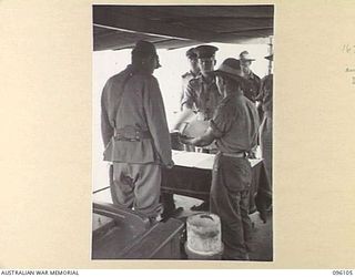 KAIRIRU ISLAND, NEW GUINEA. 1945-09-10. JAPANESE GARRISON FORCES ON KAIRIRU AND MUSCHU ISLANDS, COMMANDED BY REAR-ADMIRAL S. SATO, FORMALLY SURRENDERED TO MAJOR GENERAL H.C.H. ROBERTSON, GENERAL ..