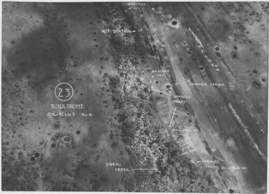 [Aerial photographs relating to the Japanese occupation of Buna-Gona region, Papua New Guinea, 1942-1943] [Allied air raids]. (38)