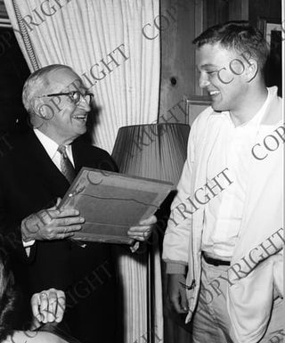 Former President Harry S. Truman with Steve Pauley during a visit to the home of Edwin Pauley and his family