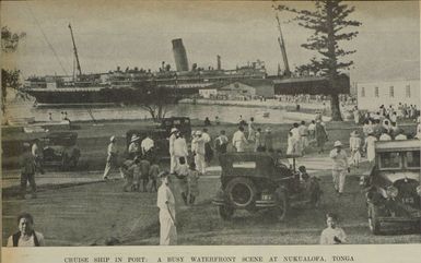 Cruise ship in port: a busy waterfront scene at Nukualofa, Tonga