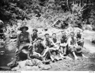 SALAMAUA AREA, NEW GUINEA. 1943-07-22. MEMBERS OF "A" COMPANY, 2/5TH BATTALION, WHO WERE RECOMMENDED FOR DECORATIONS AFTER THE FIGHTING ON MOUNT TAMBU. LEFT TO RIGHT: VX4026 SERGEANT (SGT) W. ..