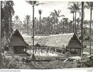 JACQUINOT BAY, NEW BRITAIN. 1945-02-04. THE NEWLY COMPLETED YOUNG MEN'S CHRISTIAN ASSOCIATION AUSTRALIAN COMFORTS FUND AT HEADQUARTERS, 5TH BASE SUB AREA