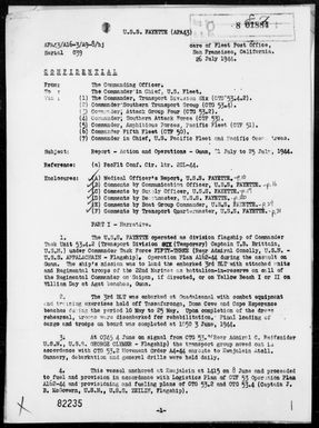 USS FAYETTE - Report of Operations, Period 7/21/44 to 2/25/44 Invasion of Guam Island, Marianas