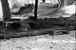 A cook rests after preparing food for returning fisherman