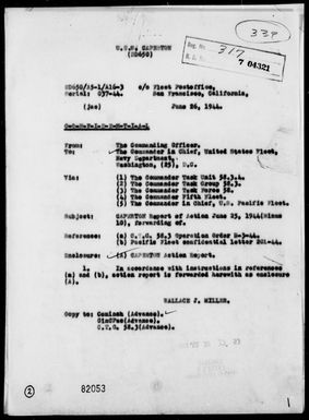 USS CAPERTON - Report of Action off Guam Island, Marianas on 6/25/44