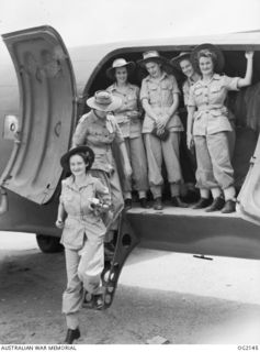 TOROKINA, BOUGAINVILLE ISLAND, SOLOMON ISLANDS. C. 1945-01-27. GROUP PORTRAIT OF THE FIRST OF THE AUSTRALIAN ARMY MEDICAL WOMEN'S SERVICE (AAMWS) TO ARRIVE AT TOROKINA IN DOUGLAS C47 DAKOTA ..
