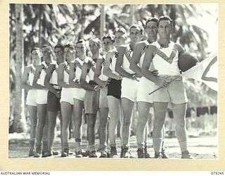 MILILAT, NEW GUINEA. 1944-08-13. MEMBERS OF A SOCCER TEAM FROM HEADQUARTERS, 5TH DIVISION SIGNALS WHO ARE PLAYING A MATCH AGAINST A TEAM FROM HEADQUARTERS, 5TH DIVISION. IDENTIFIED PERSONNEL ARE:- ..