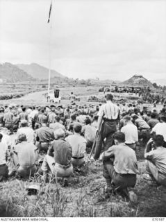 PORT MORESBY, NEW GUINEA. 1944-02-07. SICK AND WOUNDED FROM AUSTRALIAN GENERAL HOSPITALS IN THE PORT MORESBY AREA ATTENDING REQUIEM MASS AT THE BOMANA WAR CEMETERY