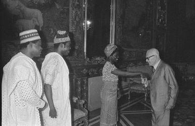 President of Republic Sandro Pertini receives His Excellency Bukar Shaib, new Ambassador of Federal Republic of Nigeria, His Excellence Satya Nand Nandan, new Ambassador of Fiji Islands and His Excellence Gabriel Canadas Nouvilas, new Ambassador of Spain for the presentation of Credit Letters