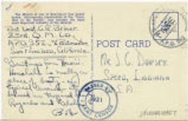 Postcard from George R. "Bob" Briner to Jesse Dorsey, June 20, 1942.
