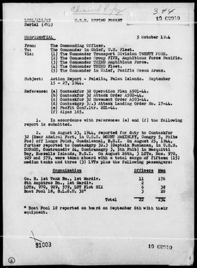 EPPING FOREST - Rep of Ops in the Invasion of the Palau Islands, 9/15-27/44