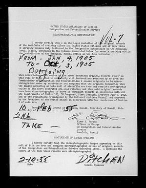 Volume 7: Customs Service and Vessel Company Forms, January 4, 1905-October 3, 1905